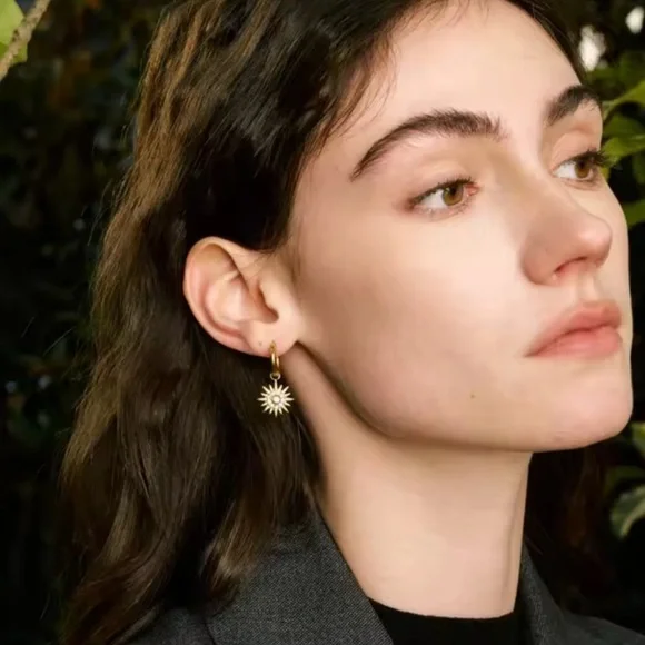 Sunburst Stainless Silver Waterproof Hoop Earrings - Picture 5 of 13